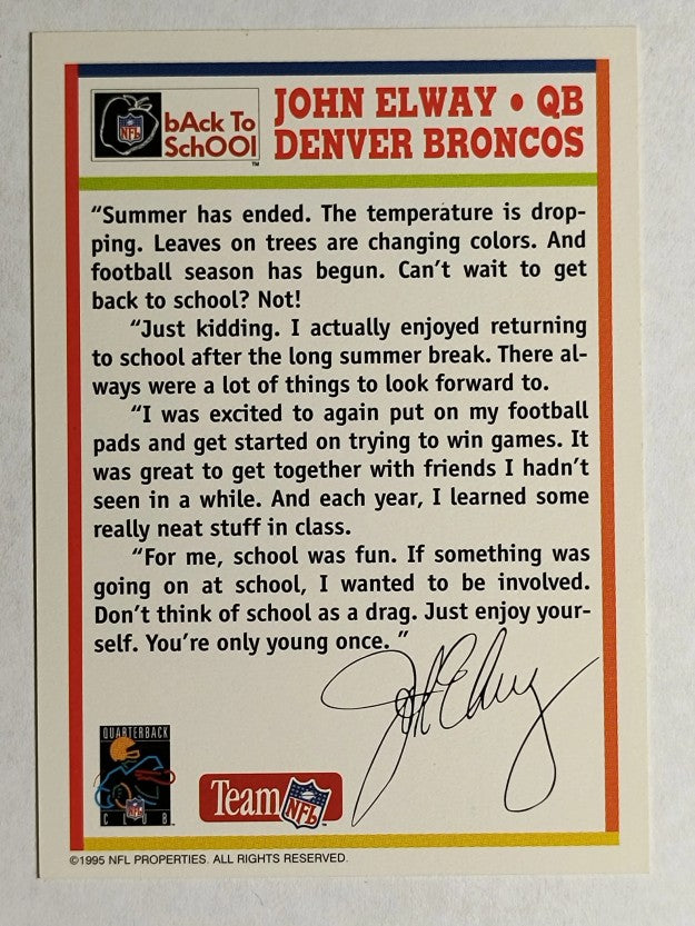 1995 NFL Properties Back to School #2 John Elway/NFL Properties