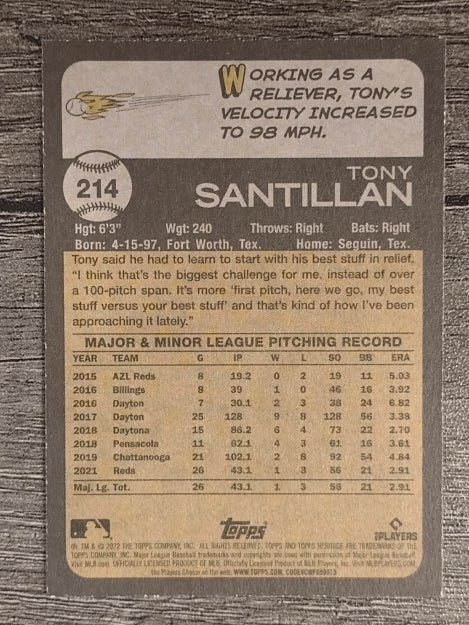 2022 Topps Heritage #214 Tony Santillan RC