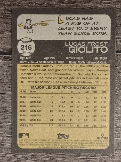 2022 Topps Heritage #216 Lucas Giolito