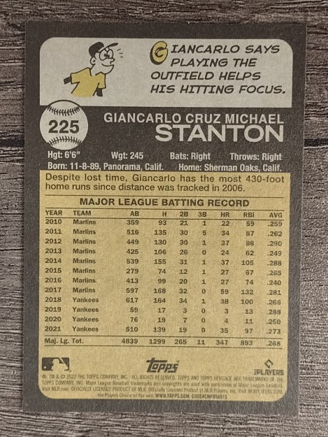 2022 Topps Heritage #225 Giancarlo Stanton