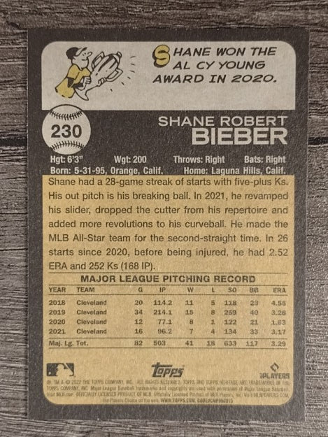 2022 Topps Heritage #230 Shane Bieber
