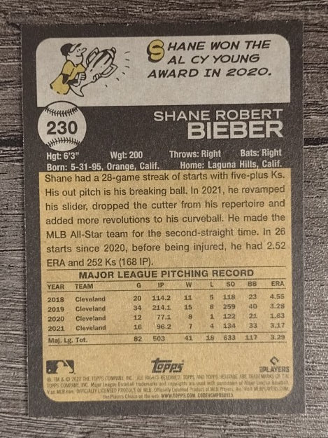 2022 Topps Heritage #230 Shane Bieber