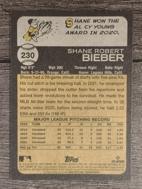2022 Topps Heritage #230 Shane Bieber