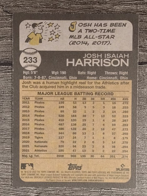 2022 Topps Heritage #233 Josh Harrison
