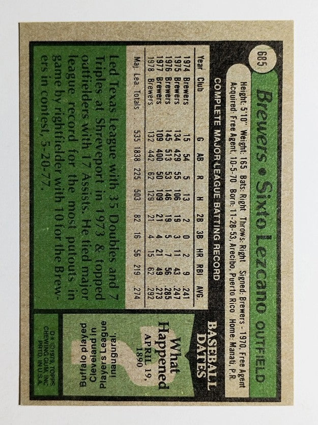1979 Topps #685 Sixto Lezcano (EXMT)