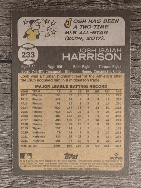 2022 Topps Heritage #233 Josh Harrison