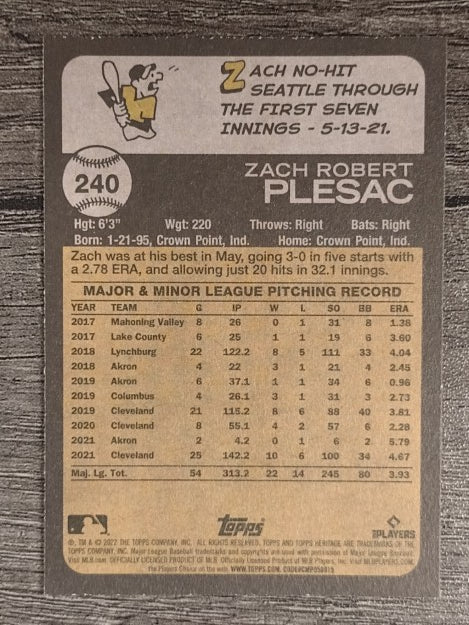 2022 Topps Heritage #240 Zach Plesac