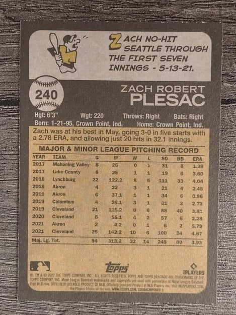 2022 Topps Heritage #240 Zach Plesac