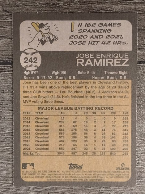 2022 Topps Heritage #242 Jose Ramirez