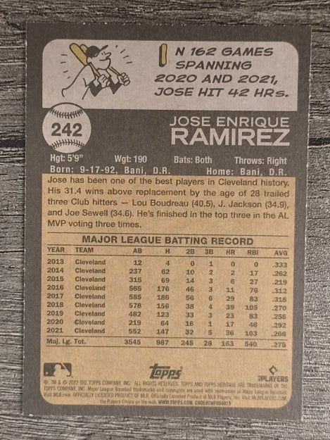 2022 Topps Heritage #242 Jose Ramirez