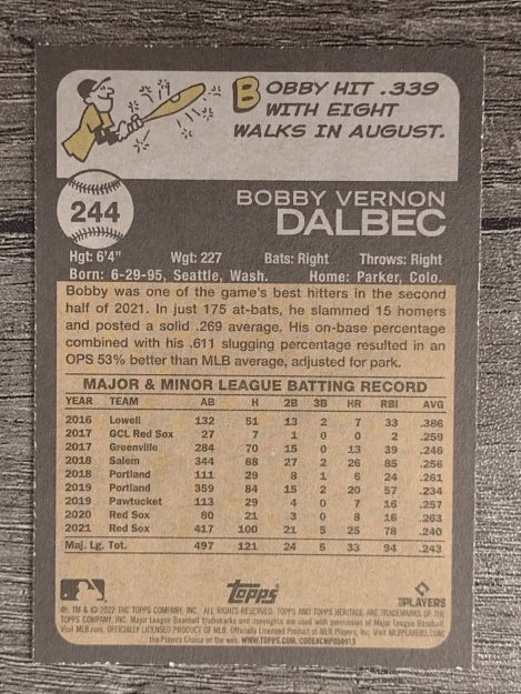 2022 Topps Heritage #244 Bobby Dalbec