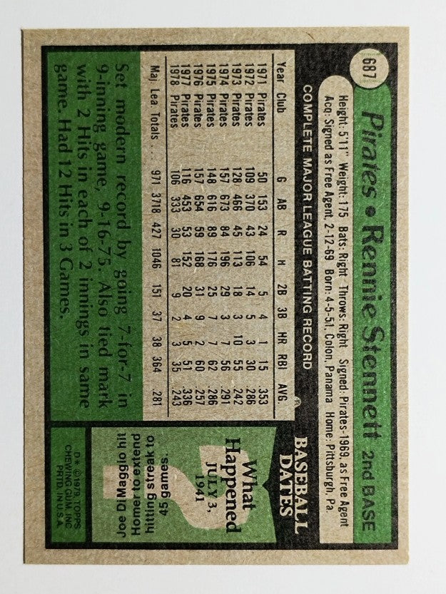 1979 Topps #687 Rennie Stennett (EXMT)