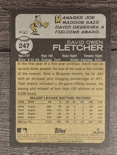 2022 Topps Heritage #247 David Fletcher