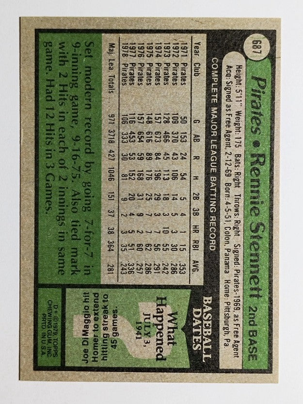 1979 Topps #687 Rennie Stennett (NMMT)