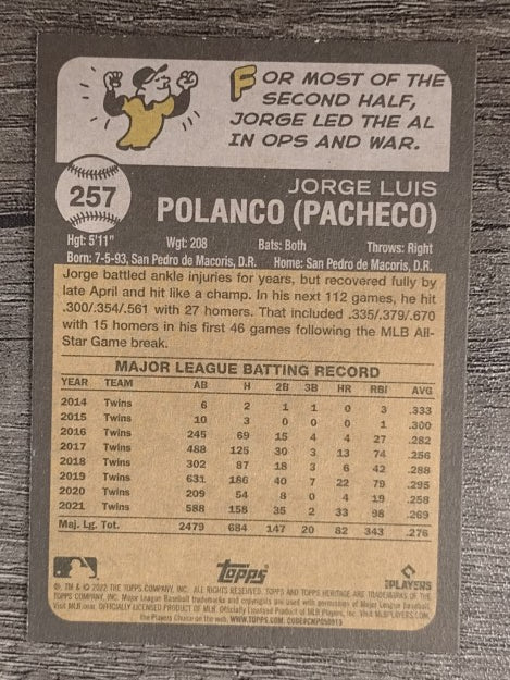 2022 Topps Heritage #257 Jorge Polanco