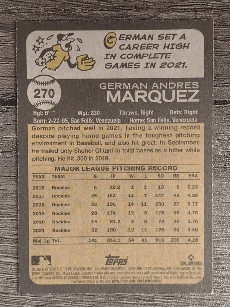 2022 Topps Heritage #270 German Marquez