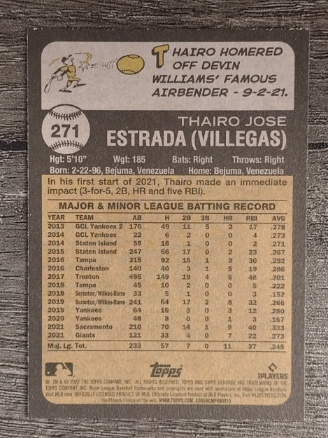 2022 Topps Heritage #271 Thairo Estrada