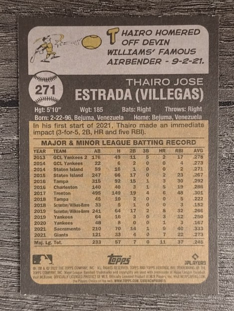2022 Topps Heritage #271 Thairo Estrada