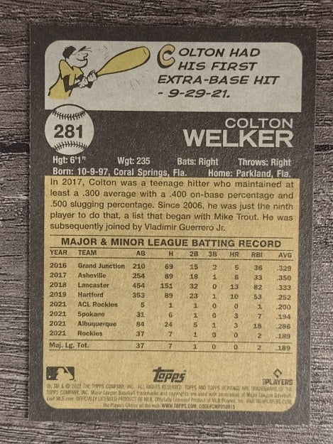 2022 Topps Heritage #281 Colton Welker RC
