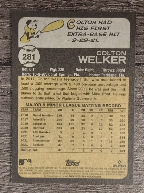 2022 Topps Heritage #281 Colton Welker RC