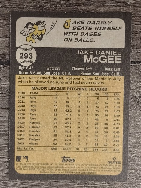 2022 Topps Heritage #293 Jake McGee