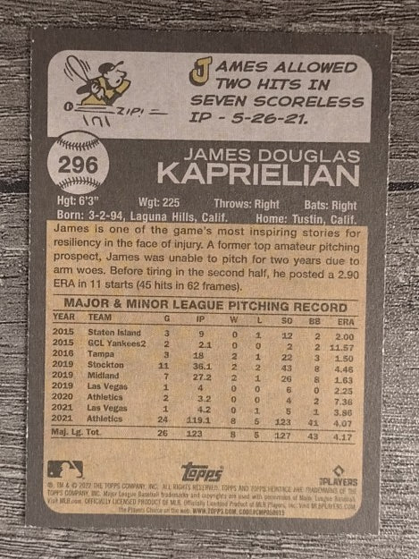 2022 Topps Heritage #296 James Kaprielian