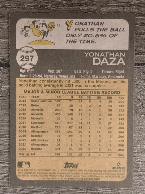 2022 Topps Heritage #297 Yonathan Daza
