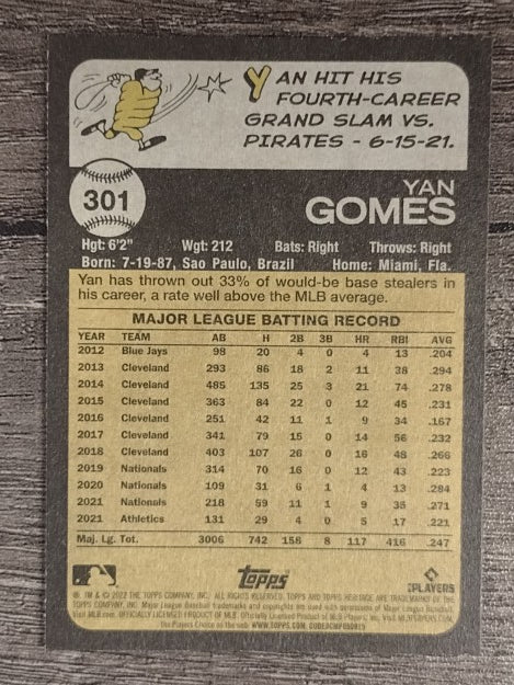 2022 Topps Heritage #301 Yan Gomes