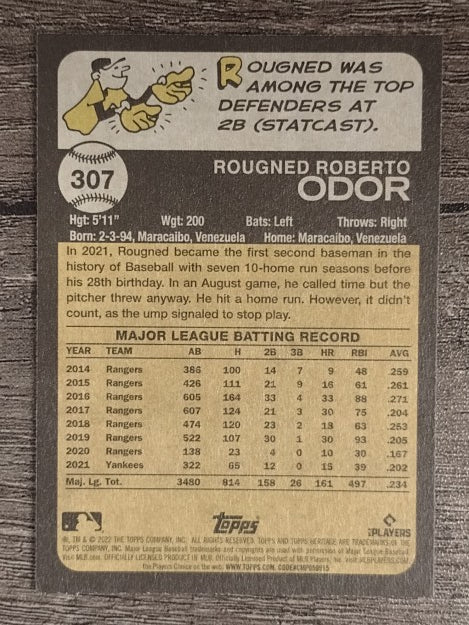 2022 Topps Heritage #307 Rougned Odor