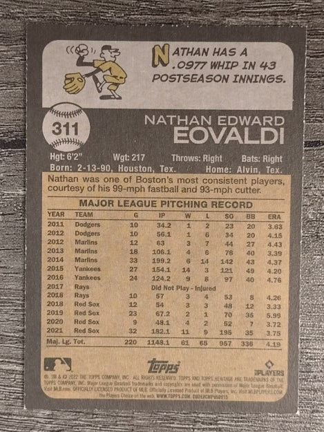 2022 Topps Heritage #311 Nathan Eovaldi