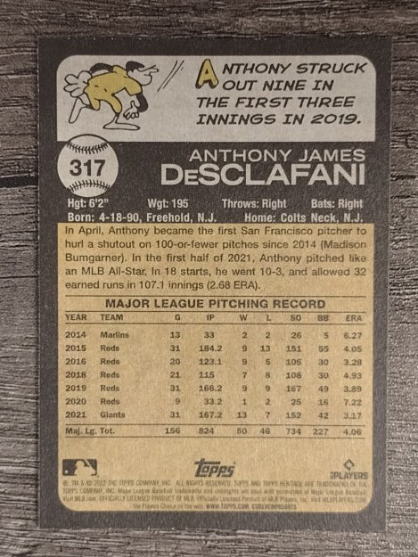 2022 Topps Heritage #317 Anthony DeSclafani