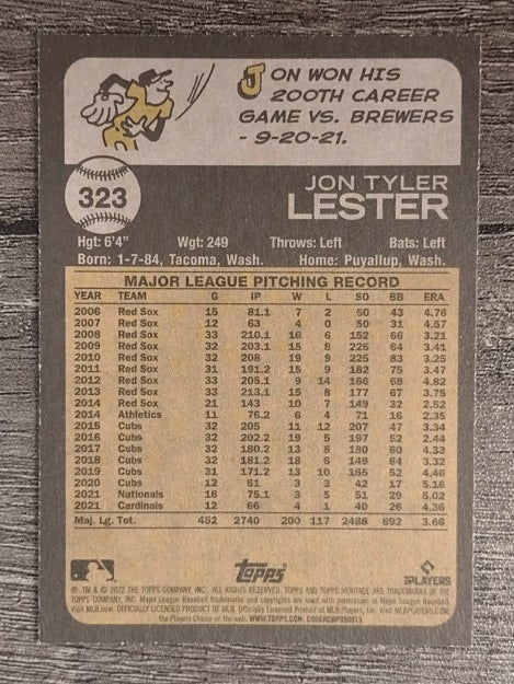 2022 Topps Heritage #323 Jon Lester