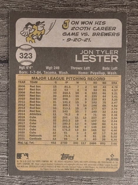 2022 Topps Heritage #323 Jon Lester