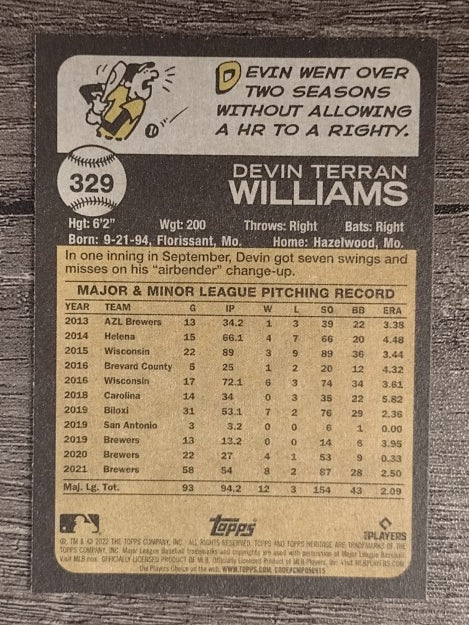2022 Topps Heritage #329 Devin Williams