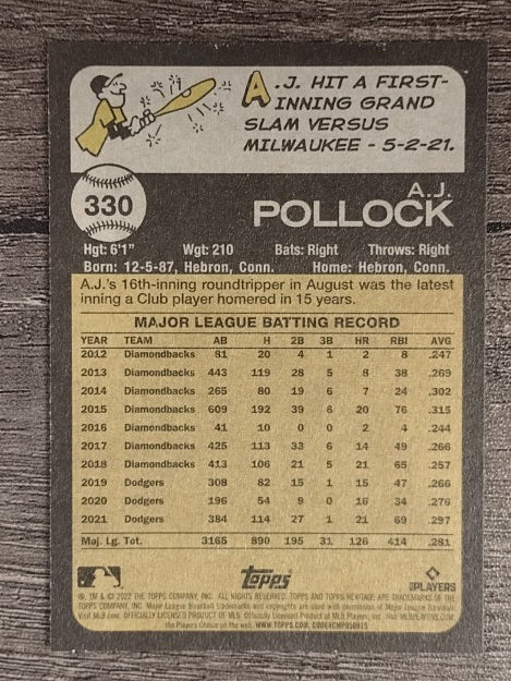 2022 Topps Heritage #330 A.J. Pollock