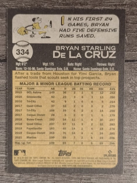 2022 Topps Heritage #334 Bryan De La Cruz RC