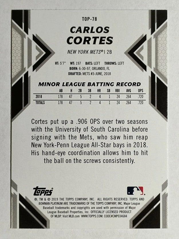 2019 Bowman Platinum Top Prospects #TOP78 Carlos Cortes