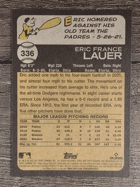 2022 Topps Heritage #336 Eric Lauer