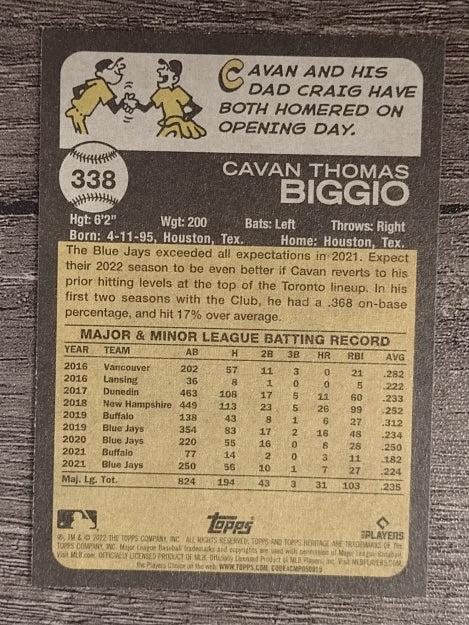 2022 Topps Heritage #338 Cavan Biggio