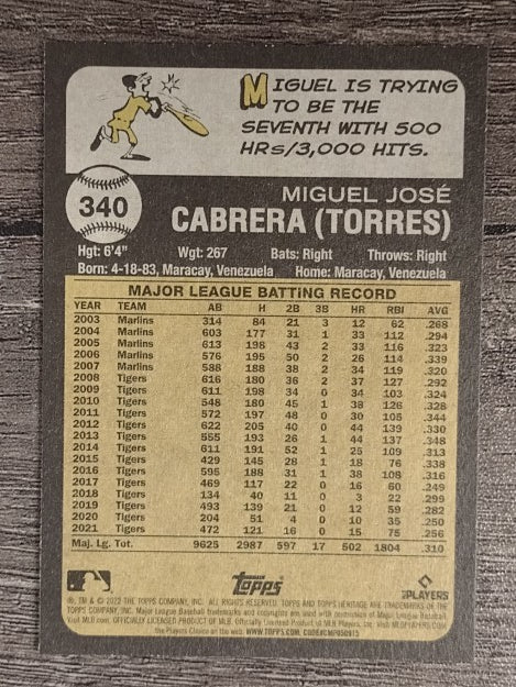 2022 Topps Heritage #340 Miguel Cabrera