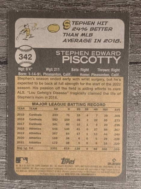 2022 Topps Heritage #342 Stephen Piscotty