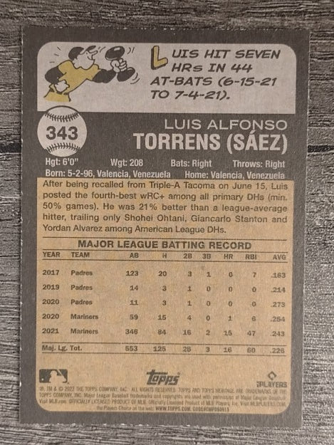 2022 Topps Heritage #343 Luis Torrens