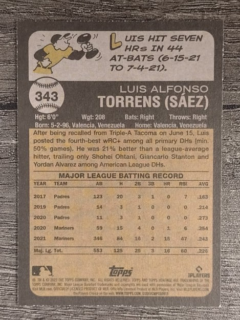 2022 Topps Heritage #343 Luis Torrens