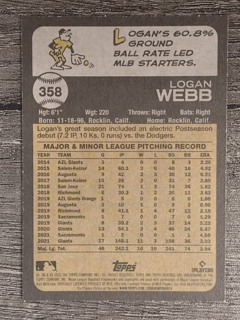 2022 Topps Heritage #358 Logan Webb