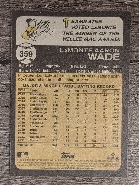 2022 Topps Heritage #359 LaMonte Wade
