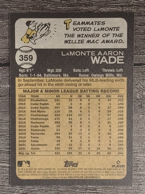 2022 Topps Heritage #359 LaMonte Wade