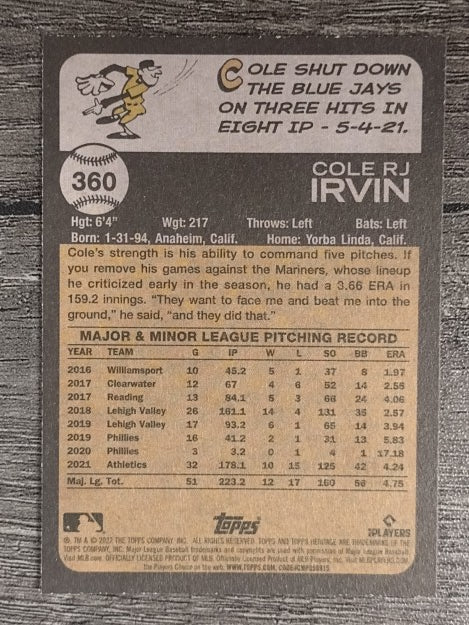 2022 Topps Heritage #360 Cole Irvin