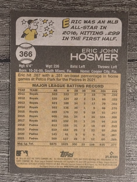 2022 Topps Heritage #366 Eric Hosmer