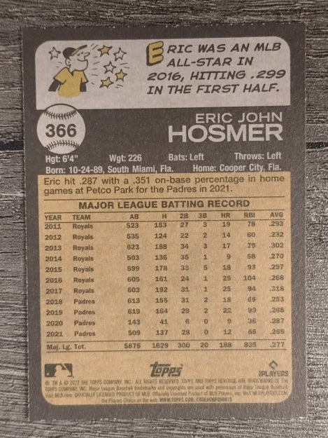 2022 Topps Heritage #366 Eric Hosmer