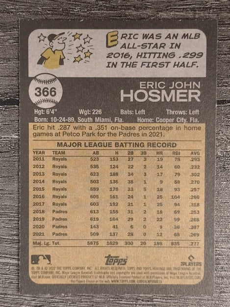 2022 Topps Heritage #366 Eric Hosmer